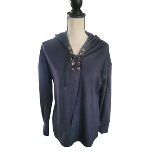 Free 2B By Free Country Pull-Over Laced V-Neck Gray Hoodie Sz L